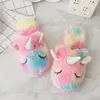 2019 new cute colorful velvet unicorn plush shoes women home indoor winter rainbow unicorn slippers Waterproof non-slip shoes