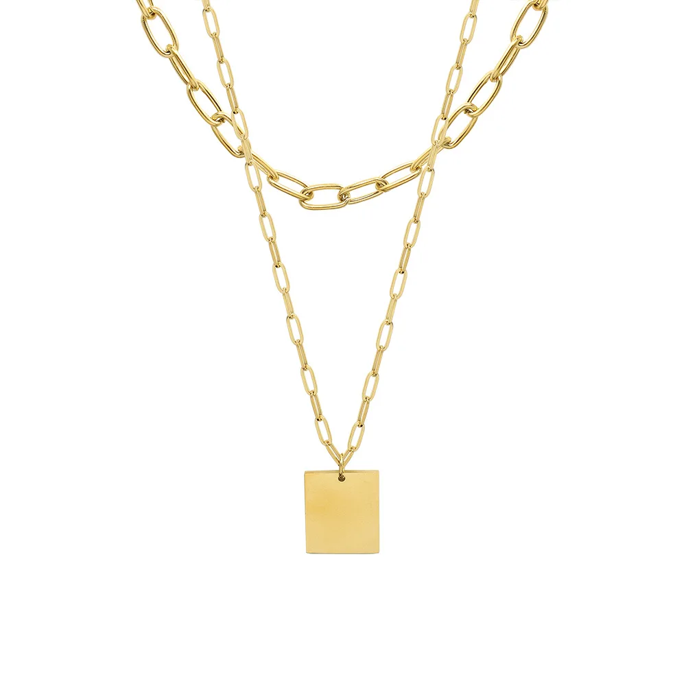 Double Layer 18k gold plated stainless steel jewelry Square Hip Hop Clavicle Necklace for Women
Double Layer 18k gold plated stainless steel jewelry Square Hip Hop Clavicle Necklace for Women