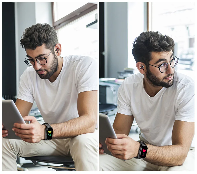 Tws Bluetooth 5.0 Earphone Wireless Wholesale With Smart Watch Daily Activity Minotoring Touch LED Screen Smart Wrist - ANKUX.COM