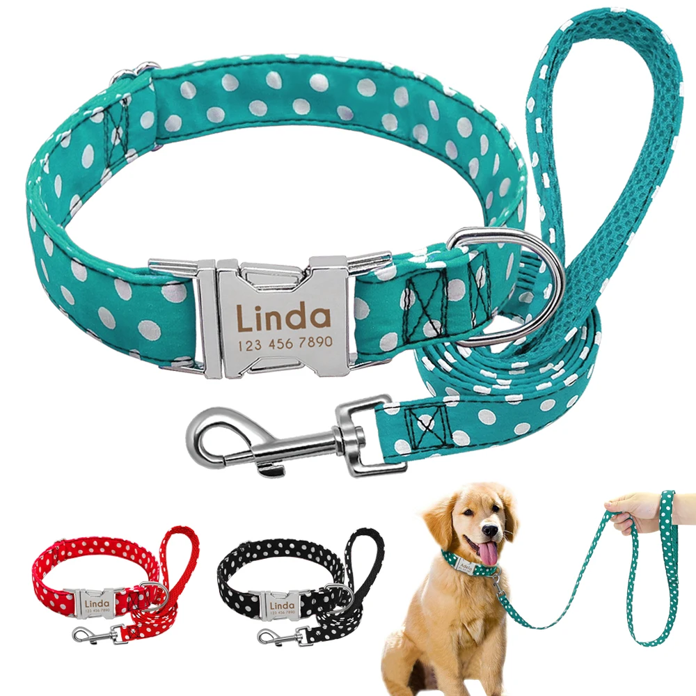 Dog Collar Custom Nylon Pet Polka Dot Collar Walking Leash Set Personalized Puppy Nameplate ID Tag Collars Adjustable Engraved
Dog Collar Custom Nylon Pet Polka Dot Collar Walking Leash Set Personalized Puppy Nameplate ID Tag Collars Adjustable Engraved