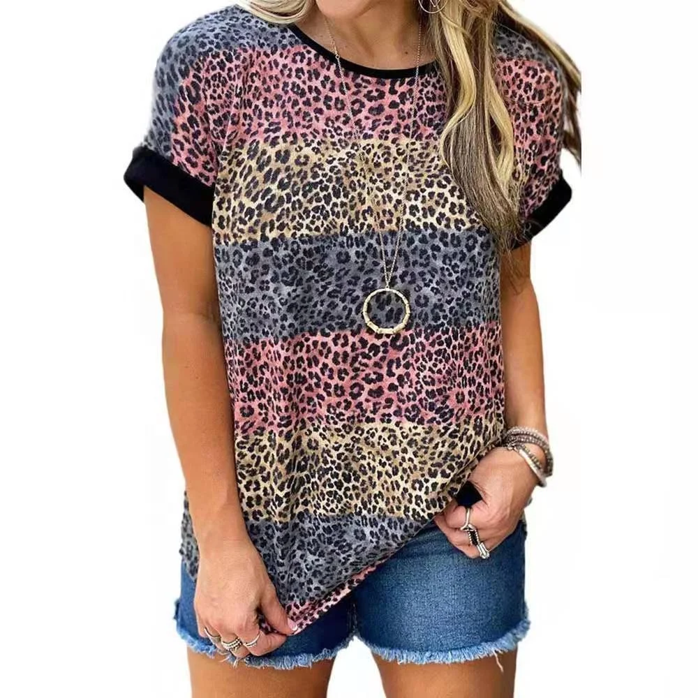 Amazon wish in summer 2021, cross border new women's wear leopard print crew neck Short Sleeve T-Shirt Top
Amazon wish in summer 2021, cross border new women's wear leopard print crew neck Short Sleeve T-Shirt Top