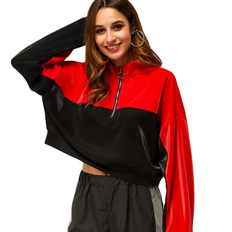 Women Fashion Sweatshirt Hoodie Drop Shoulder Quarter Zip Bright Strip Hoodie, Black splice red
Women Fashion Sweatshirt Hoodie Drop Shoulder Quarter Zip Bright Strip Hoodie, Black splice red