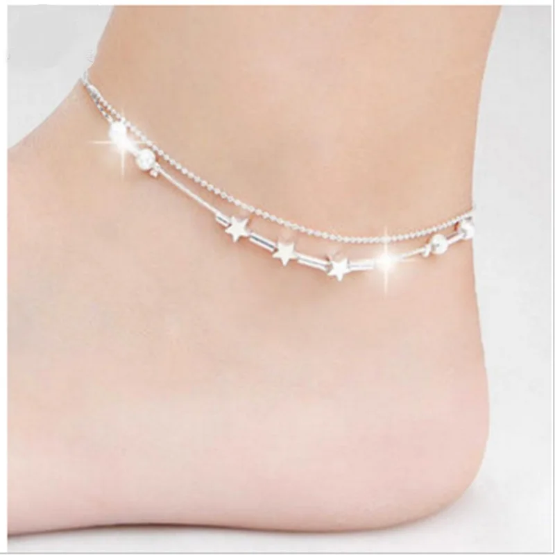 Double Footchain European and American Pentagonal Star Footchain Female Ethnic Wind Footchain Fashion Female Anklet, Silver
Double Footchain European and American Pentagonal Star Footchain Female Ethnic Wind Footchain Fashion Female Anklet, Silver