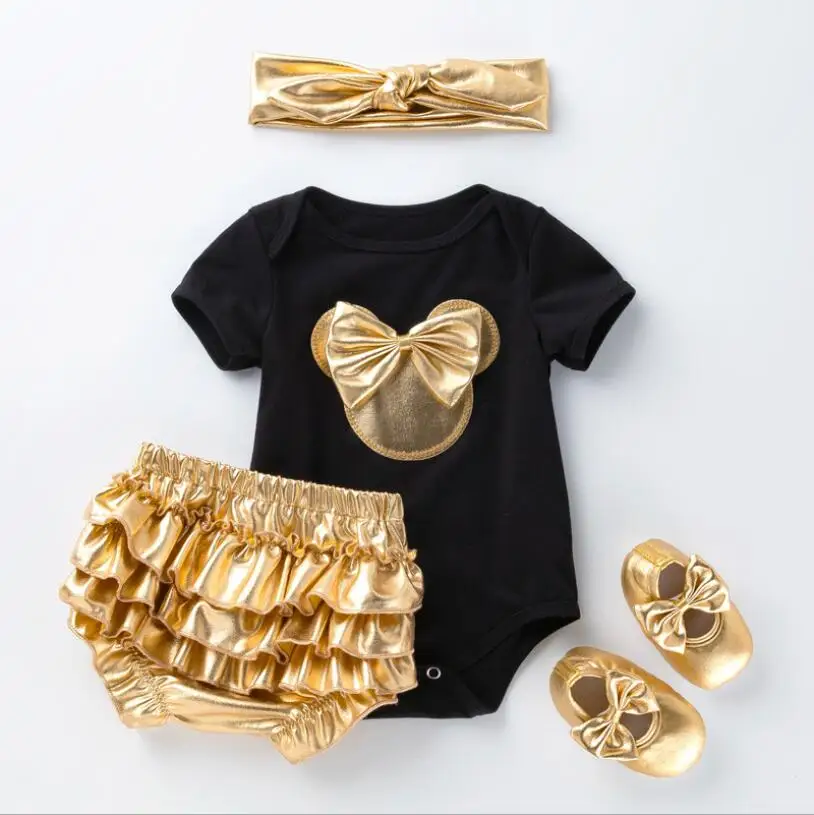 Quality Cotton 4 Pieces Toddler Clothing set, Newborn baby girls' rompers with golden color PP pants, baby out suits
Quality Cotton 4 Pieces Toddler Clothing set, Newborn baby girls' rompers with golden color PP pants, baby out suits