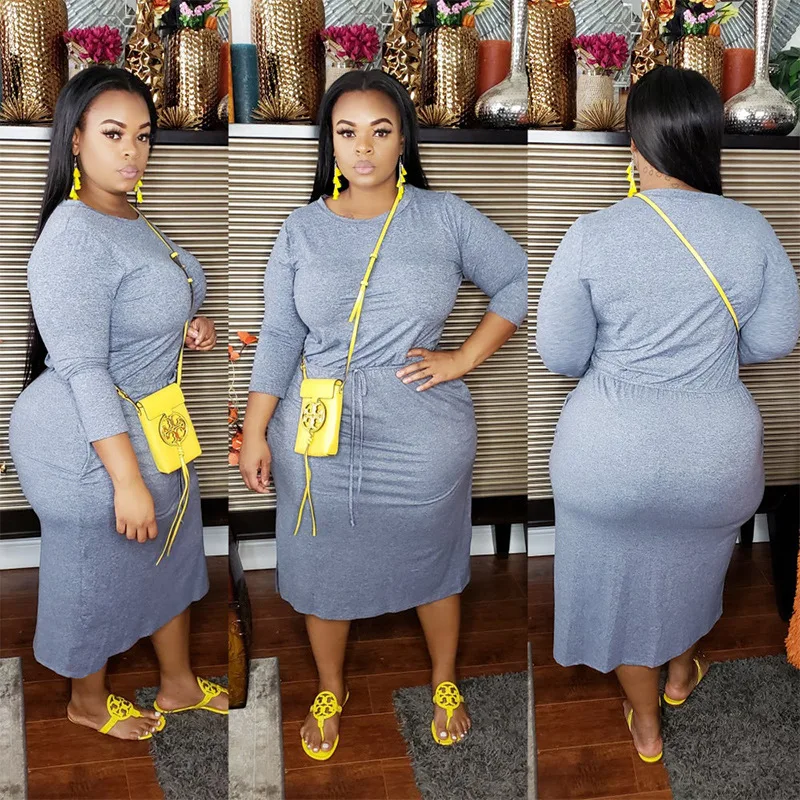 Loose casual large women's dress solid color lace up round neck long sleeve plus size women casual dress, 3 colors
Loose casual large women's dress solid color lace up round neck long sleeve plus size women casual dress, 3 colors