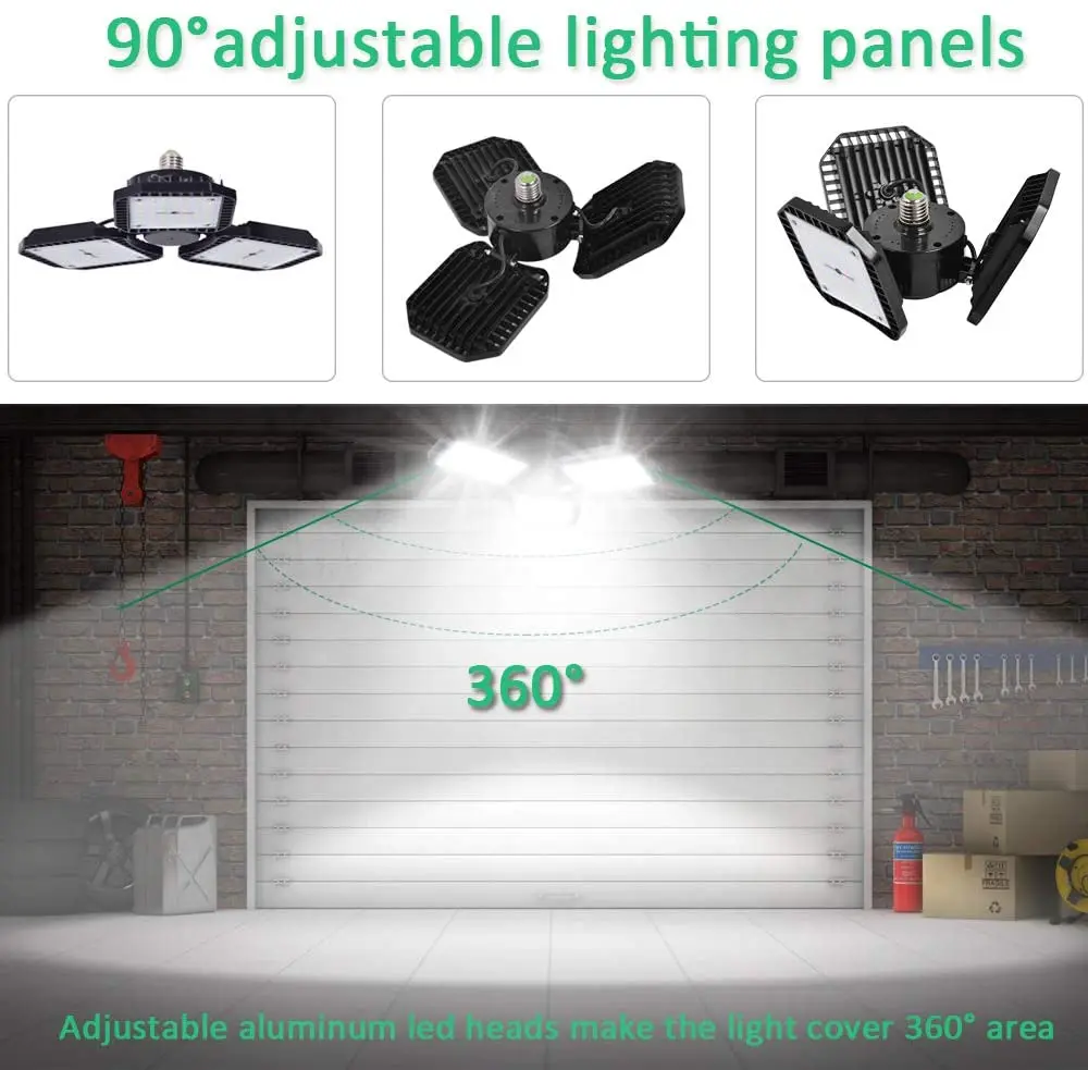 Garage Lighting ETL listed 120LM/W 60W 80W 100W 120W Motion Sensor Defomable LED Garage Light