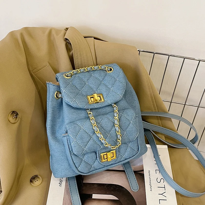 2022 Summer Drop Shipping Fashion Designer Fabric Lady Travel Back Pack Chain Shoulder Bag Women Mini Denim Backpack
2022 Summer Drop Shipping Fashion Designer Fabric Lady Travel Back Pack Chain Shoulder Bag Women Mini Denim Backpack