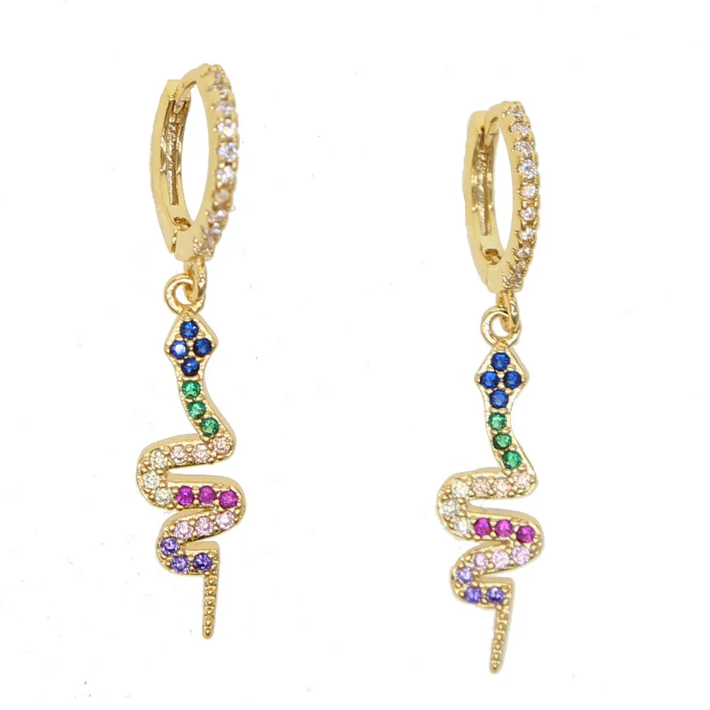 fashion girl women rainbow multi color cz paved dangle snake charm drop earring Gold color jewelry
fashion girl women rainbow multi color cz paved dangle snake charm drop earring Gold color jewelry