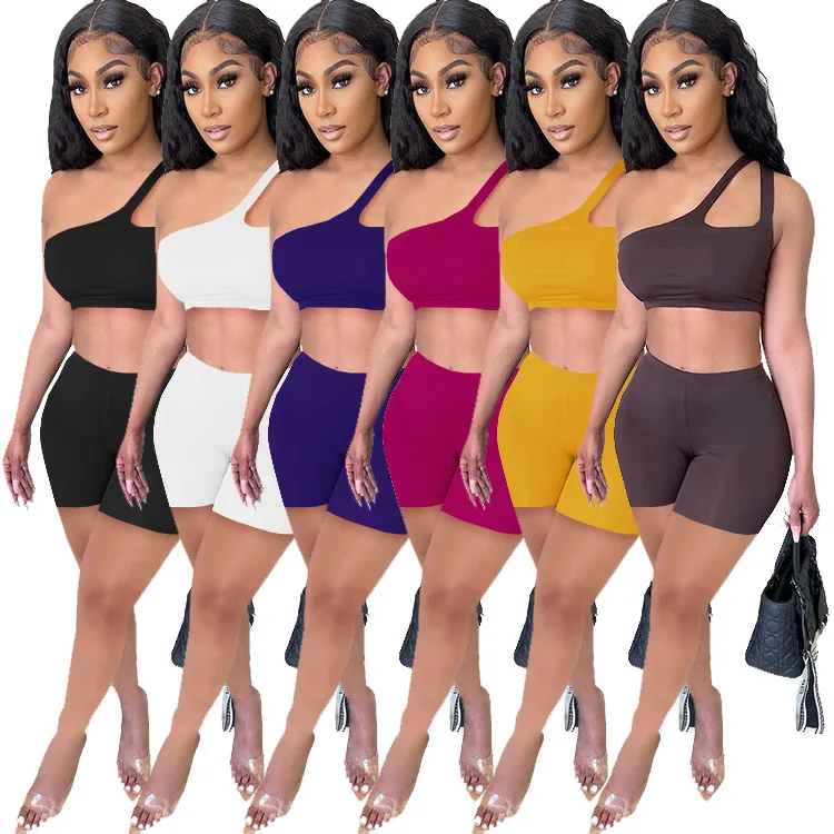 Summer Solid Color Custom Logo One Shoulder Sleeveless Crop Top And Sports Shorts For Women Sexy 2 Piece Sets
Summer Solid Color Custom Logo One Shoulder Sleeveless Crop Top And Sports Shorts For Women Sexy 2 Piece Sets