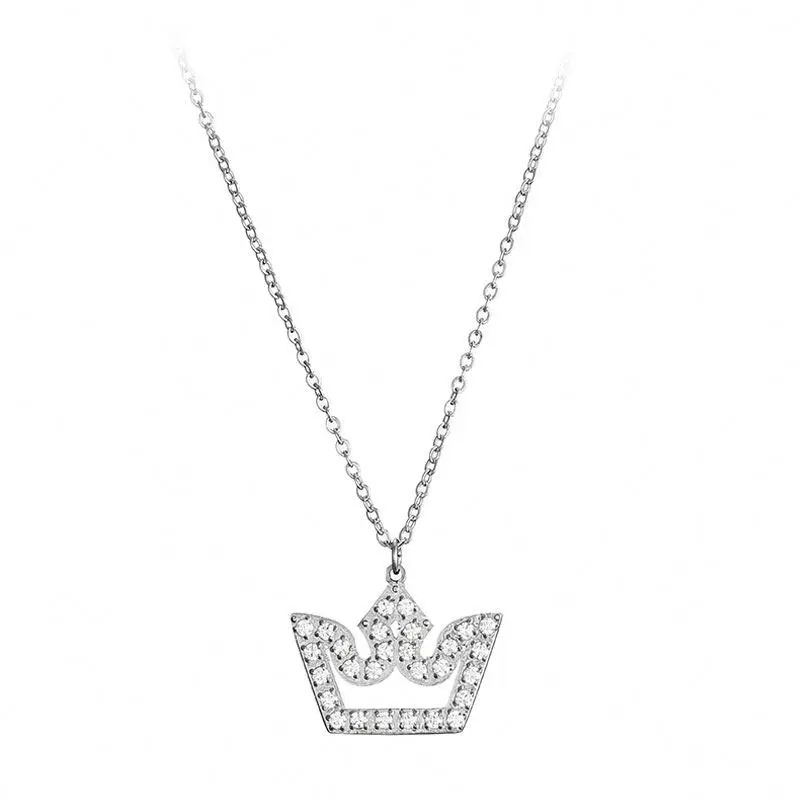 High Quality Steel Color Stainless Steel Polished Shiny Zircons Crown Pendant Necklace
High Quality Steel Color Stainless Steel Polished Shiny Zircons Crown Pendant Necklace