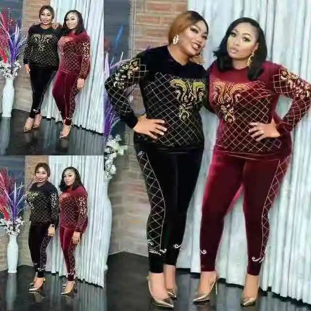 2021 new design velvet sequins long sleeve two piece pencil pants set embroidered pattern africa women clothing plus size, 4 color as picture
2021 new design velvet sequins long sleeve two piece pencil pants set embroidered pattern africa women clothing plus size, 4 color as picture