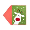 Lovely Glitter Reindeer Happy Holiday cards, Handmade 3D Christmas Greeting Cards with Red Felt