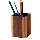 Customized Logo High Quality Office Wooden Desktop Pen Holder Wood Pencil Holder