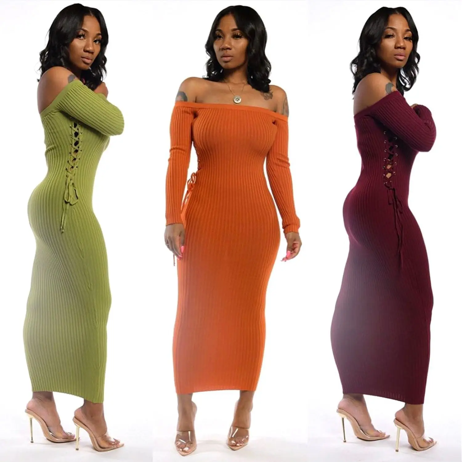 Hot sale elastic knit off shoulder fall 2021 dresses bodycon slim women midi ribbed dress, 3 colors , customized color
Hot sale elastic knit off shoulder fall 2021 dresses bodycon slim women midi ribbed dress, 3 colors , customized color