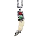 Natural YX001Men's Bone Pendant Necklace Stainless Steel Tibet Amulet Fangs Real Tooth Vintage Silver Wolf Charm