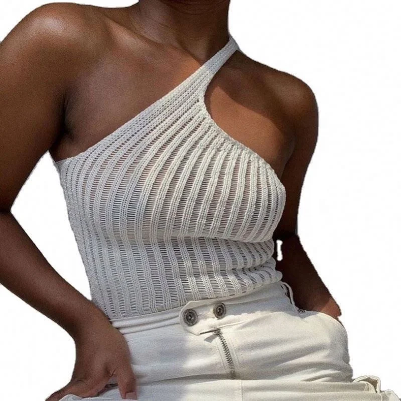 Candice Women's solid one shoulder slim short woolen slanting vest transperant white tank top mesh sheer crop top
Candice Women's solid one shoulder slim short woolen slanting vest transperant white tank top mesh sheer crop top