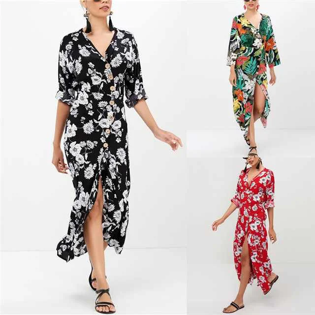 2021 New Products Ladies Dress Printed V-neck Split Button Long Sleeve High Waist Dress, Picture showed
2021 New Products Ladies Dress Printed V-neck Split Button Long Sleeve High Waist Dress, Picture showed