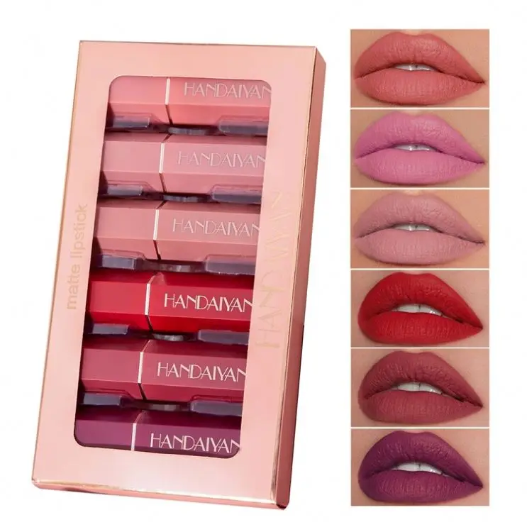 wholesale 6 colors Long Lasting matte woman waterproof matte lipstick packaging box chinese lipstick 1 set 2020
wholesale 6 colors Long Lasting matte woman waterproof matte lipstick packaging box chinese lipstick 1 set 2020
