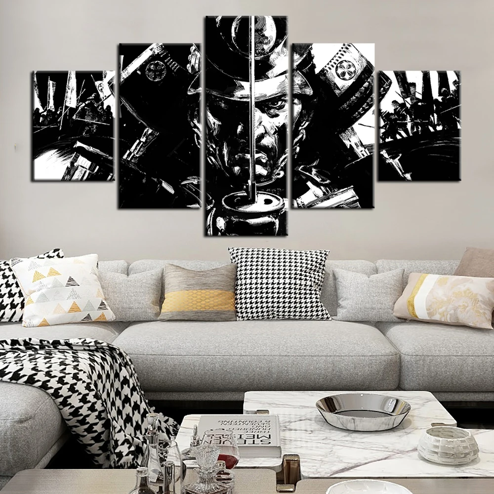 

5 Pieces Black&White Artwork Oil Painting Ghost of Tsushima Game Poster Canvas Art Paints Wall Stickers Living Room Decor Murals, Multiple colours
