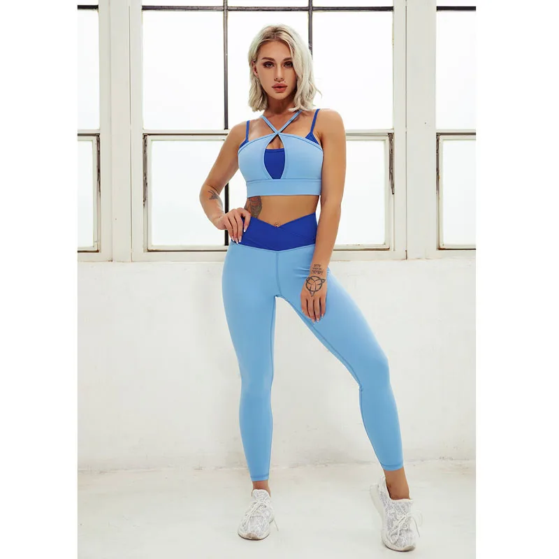 Wholesale Color Stitching Admiral Sports Wear Gym Fitness Women Custom Sports Top and High Waisted Workout Leggings Yoga Set, 4 colors
Wholesale Color Stitching Admiral Sports Wear Gym Fitness Women Custom Sports Top and High Waisted Workout Leggings Yoga Set, 4 colors