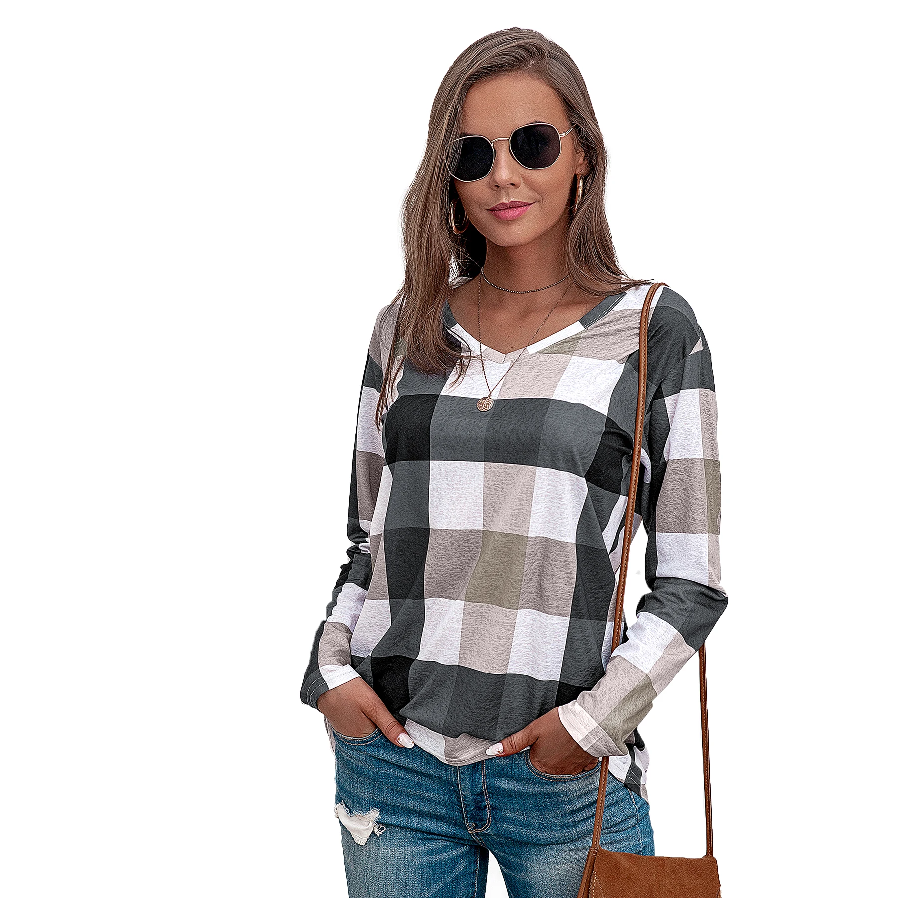 Hot Sale Printing Plaid Cotton Linen Top Long Sleeve T Shirt V Neck Fashion Women T Shirt Women Tops
Hot Sale Printing Plaid Cotton Linen Top Long Sleeve T Shirt V Neck Fashion Women T Shirt Women Tops