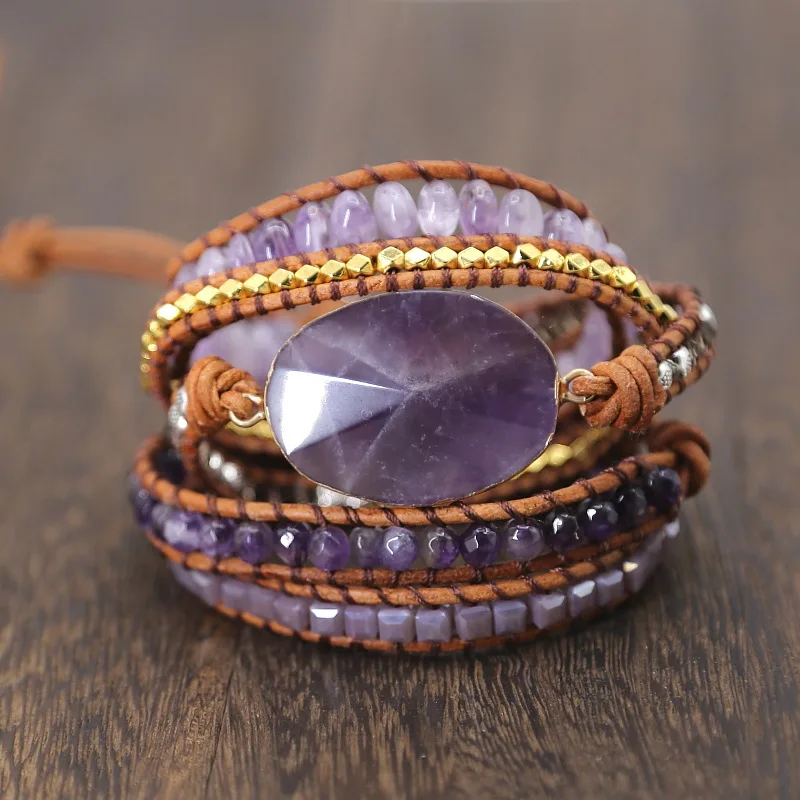 Handmade Natural Stone Beaded Leather Wrap Bracelet Vintage clear quartz cluster amethyst lapis Yoga Gemstones Charm Bracelet
Handmade Natural Stone Beaded Leather Wrap Bracelet Vintage clear quartz cluster amethyst lapis Yoga Gemstones Charm Bracelet