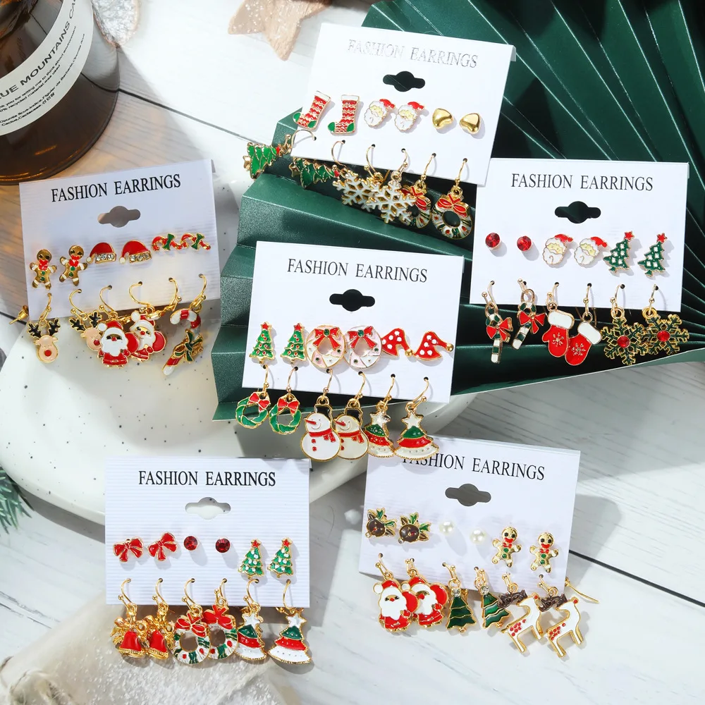 

Cross border New Drip Oil Christmas Gift Earring Set Women's Christmas Bell Elk Earring Sets Women Earings