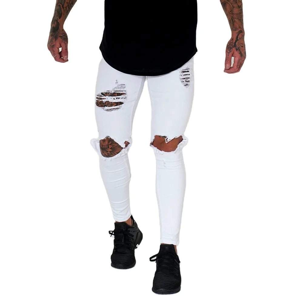 Europea style men's high street damaged elastic force figure fitting tapered design hiphop badge trousers, White
Europea style men's high street damaged elastic force figure fitting tapered design hiphop badge trousers, White