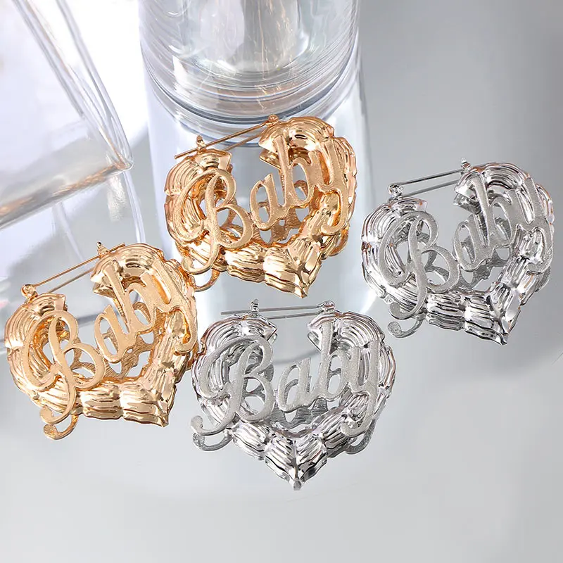 2020 Fashion Punk Jewelry for Women Girls Gold Silver Color Baby Letter Earrings Hollow Big Heart Geometric Hoop Earrings
2020 Fashion Punk Jewelry for Women Girls Gold Silver Color Baby Letter Earrings Hollow Big Heart Geometric Hoop Earrings