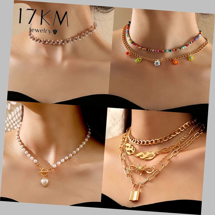 17KM Pearl Heart Vintage Necklaces for Women Bohemian Multilayered Gold Choker Set Fashion Hollow Necklace Chain Punk Jewelry
17KM Pearl Heart Vintage Necklaces for Women Bohemian Multilayered Gold Choker Set Fashion Hollow Necklace Chain Punk Jewelry
