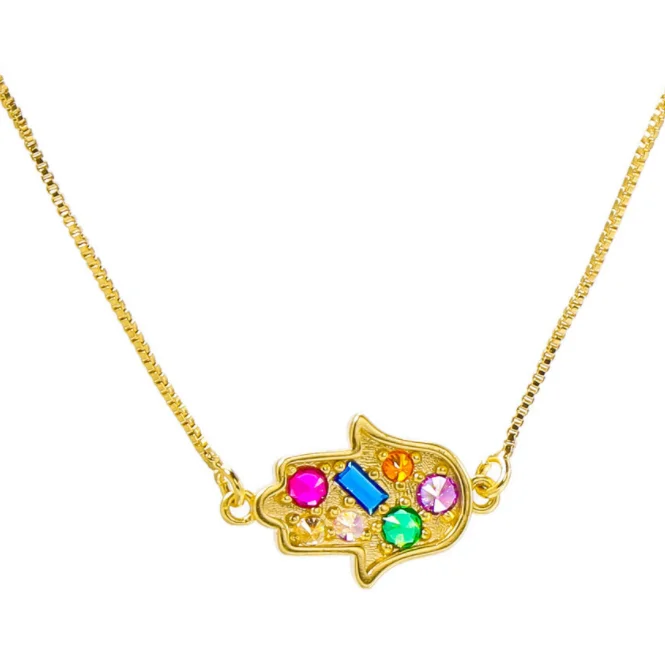 Kolye Custom Copper colorful Zircon Fatima Hamsa Hand Pendant Necklace jewelry SL-N027
Kolye Custom Copper colorful Zircon Fatima Hamsa Hand Pendant Necklace jewelry SL-N027