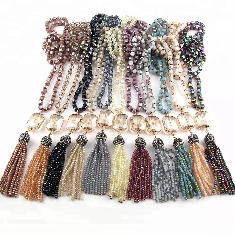 Fashion Women Bohemian Jewelry Long Knotted Square Glass beads Necklace Crystal Tassel Necklace
Fashion Women Bohemian Jewelry Long Knotted Square Glass beads Necklace Crystal Tassel Necklace