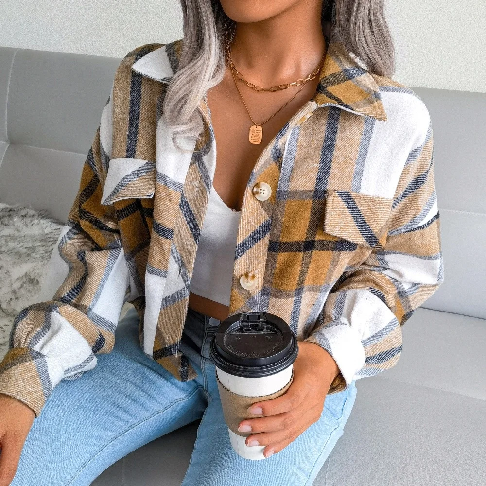 Autumn and winter plaid lantern loose type long-sleeved tweed single-breasted jacket
Autumn and winter plaid lantern loose type long-sleeved tweed single-breasted jacket