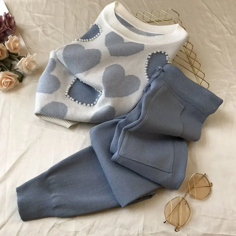 Korean summer Love printed knitted two piece set women short sleeve beading sweater female suit pink casual Tracksuit, As picture/ customized
Korean summer Love printed knitted two piece set women short sleeve beading sweater female suit pink casual Tracksuit, As picture/ customized