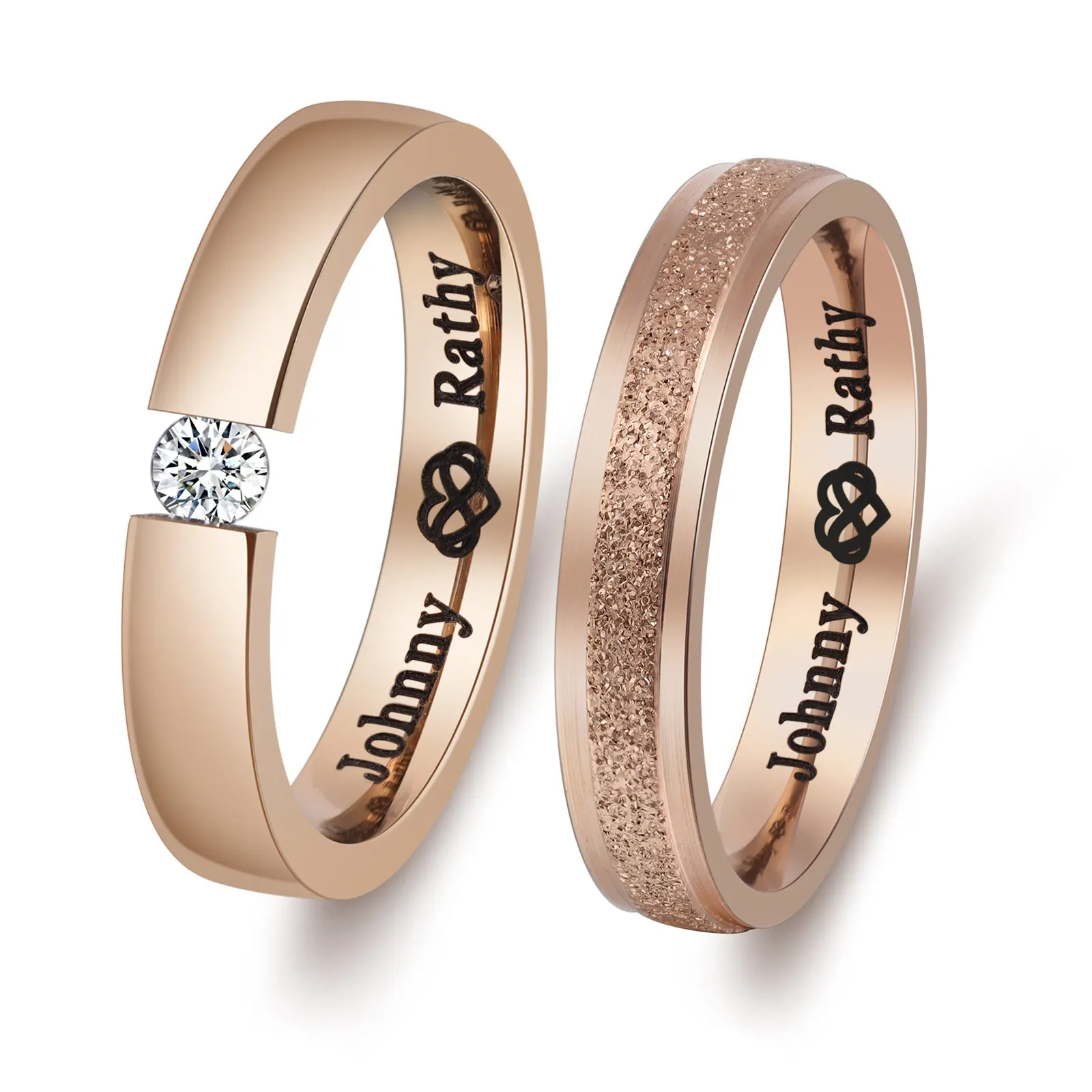 Fashionable Jewelry 4mm Scrub Rose Gold Plated Custom Wedding Couple Ring Women Men Stainless Steel Couple Rings
Fashionable Jewelry 4mm Scrub Rose Gold Plated Custom Wedding Couple Ring Women Men Stainless Steel Couple Rings