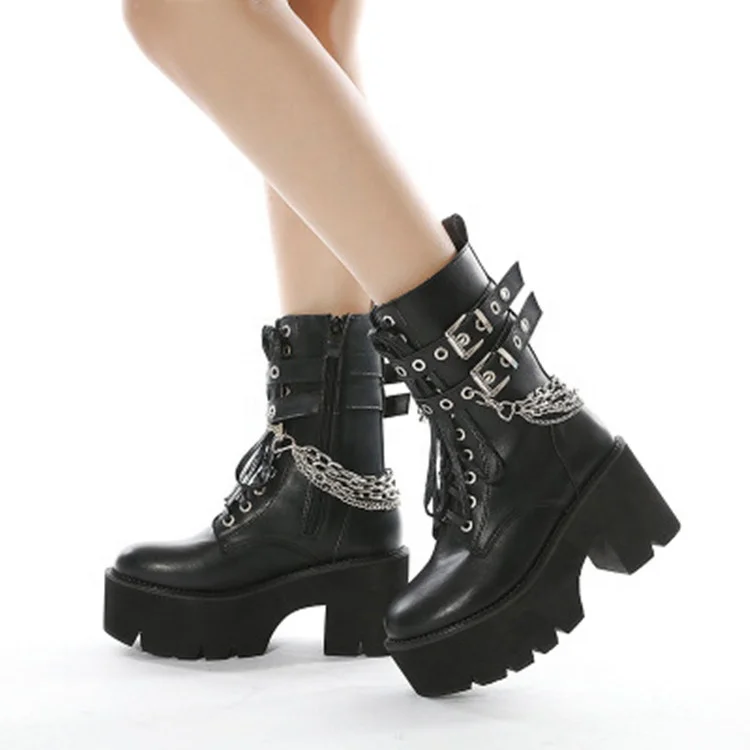 2021 Fashion Women Platform Sexy Chain Black Ankle Boots Punk Style Motorcycle Chunky Heels Booties Female Shoes
2021 Fashion Women Platform Sexy Chain Black Ankle Boots Punk Style Motorcycle Chunky Heels Booties Female Shoes