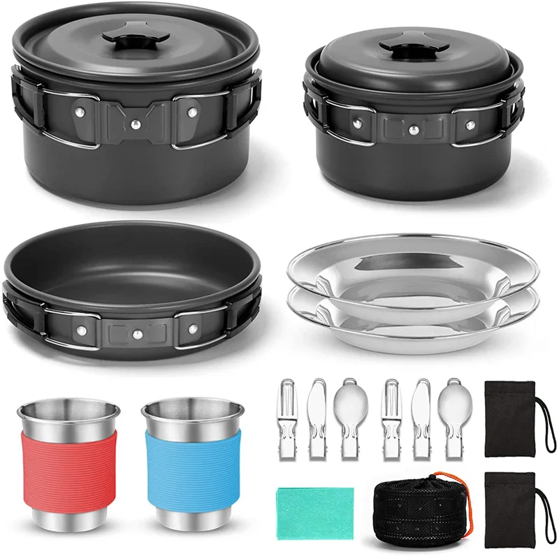 15pcs Outdoor Mess Kit Lightweight Pots Pan Camping Cookware Set with Stainless Steel Cups Plates Forks
15pcs Outdoor Mess Kit Lightweight Pots Pan Camping Cookware Set with Stainless Steel Cups Plates Forks