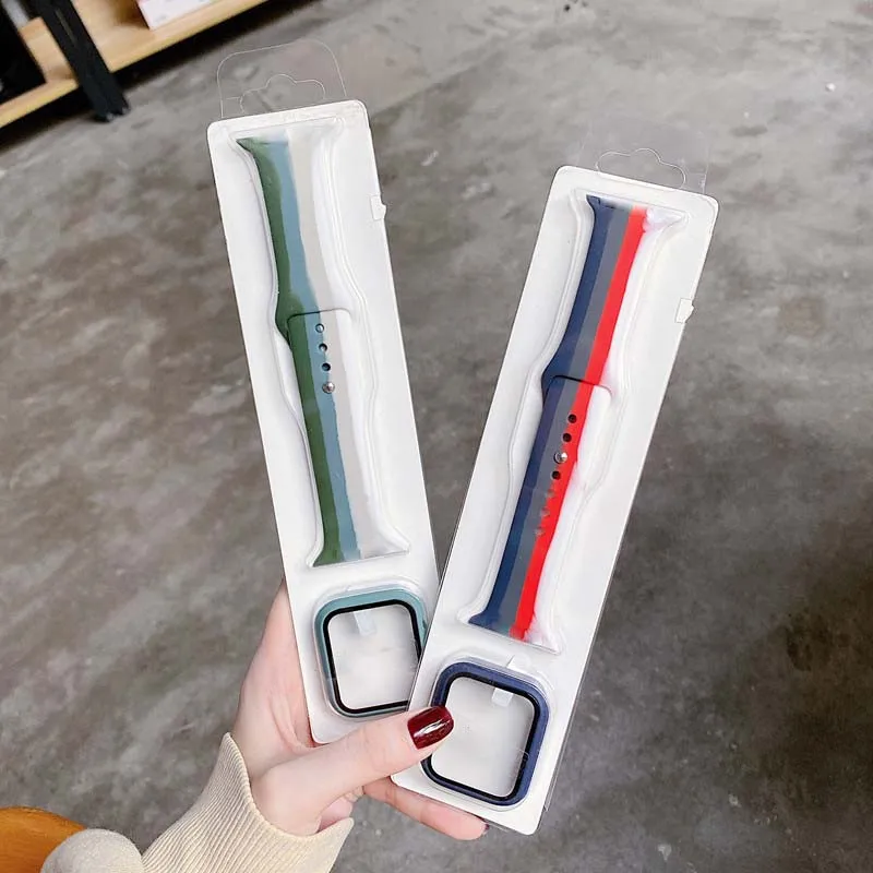 Rainbow Watch Strap 38-44mm Strap Rubber Watch Bands With Tempered Glass Protector Case For Apple Watch
Rainbow Watch Strap 38-44mm Strap Rubber Watch Bands With Tempered Glass Protector Case For Apple Watch
