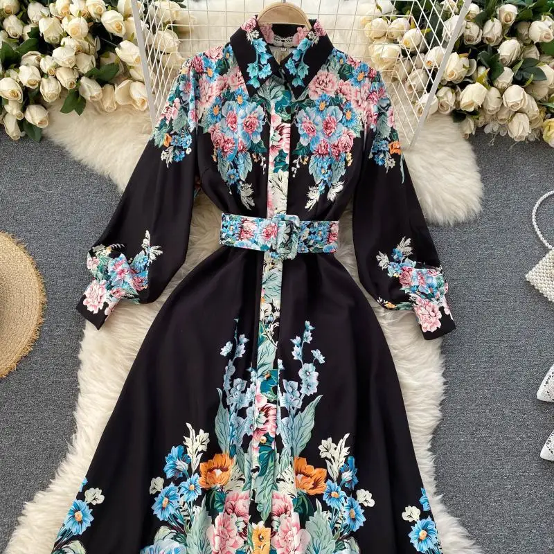 New temperament print shirt dress 2021 women luxury lapel long sleeve pleated dresses, Shown
New temperament print shirt dress 2021 women luxury lapel long sleeve pleated dresses, Shown