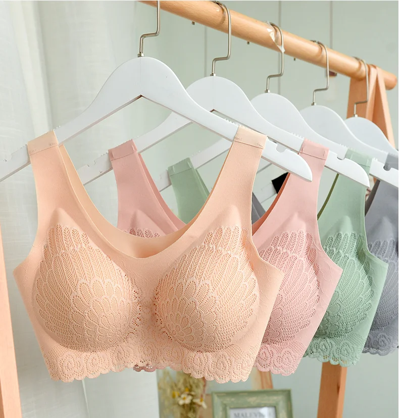 

Thai Padded Cup Ladies Full Coverage Vest Top Lace Air Female Bralette Wire Free Push Up Wireless Seamless Bra