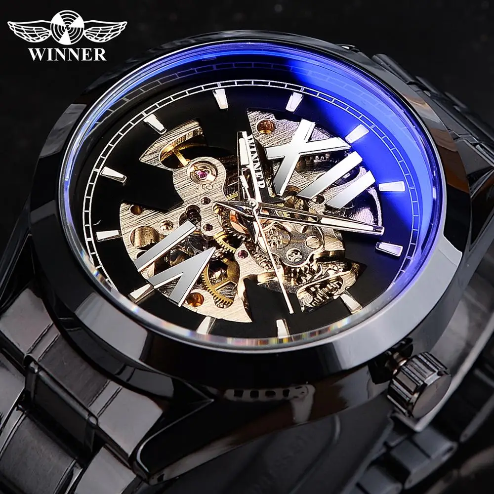 Winner Watch Men Blue Light Glass Skeleton Dial Automatic Watch Black Luminous Waterproof Stainless Steel Mechanical Watch, 3-colors
Winner Watch Men Blue Light Glass Skeleton Dial Automatic Watch Black Luminous Waterproof Stainless Steel Mechanical Watch, 3-colors
