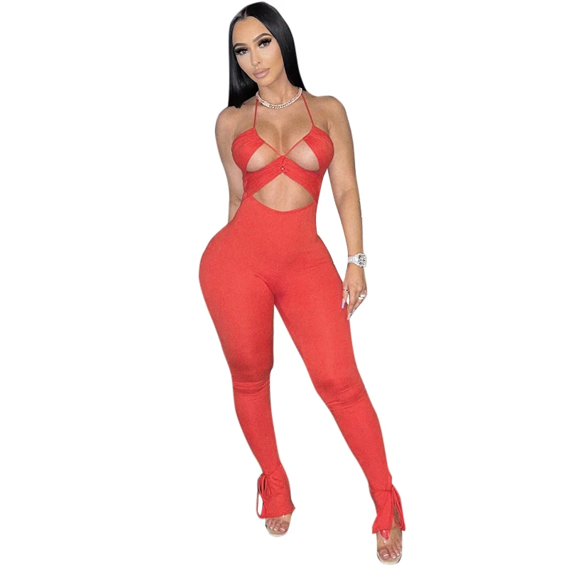 New V Neck Breathable Hollow-out Jumpsuits Sleeveless High Waist Slim Halter Drawstring Strapless Jumpsuit Women Backless Romper, Customized color
New V Neck Breathable Hollow-out Jumpsuits Sleeveless High Waist Slim Halter Drawstring Strapless Jumpsuit Women Backless Romper, Customized color