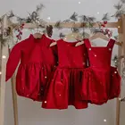 Baby Clothes Infant Girl Christmas Red Dress Baby Clothes Long Sleeve Red Romper Customize Logo Tag