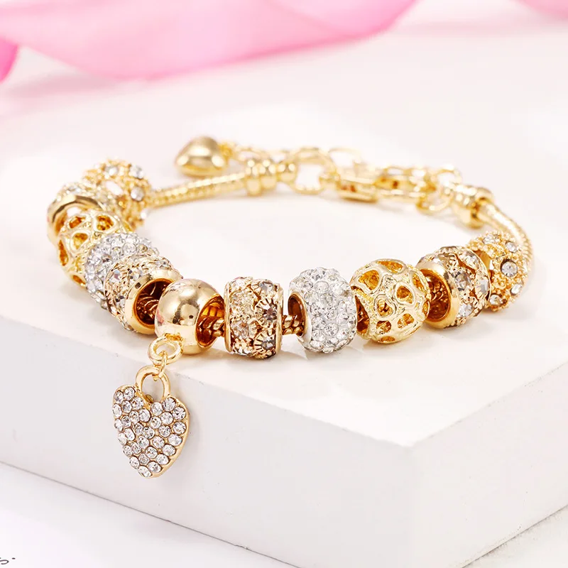 Heart Crystal pendant charms CZ bracelet jewelry making accessories Gold Bead Bracelet
Heart Crystal pendant charms CZ bracelet jewelry making accessories Gold Bead Bracelet