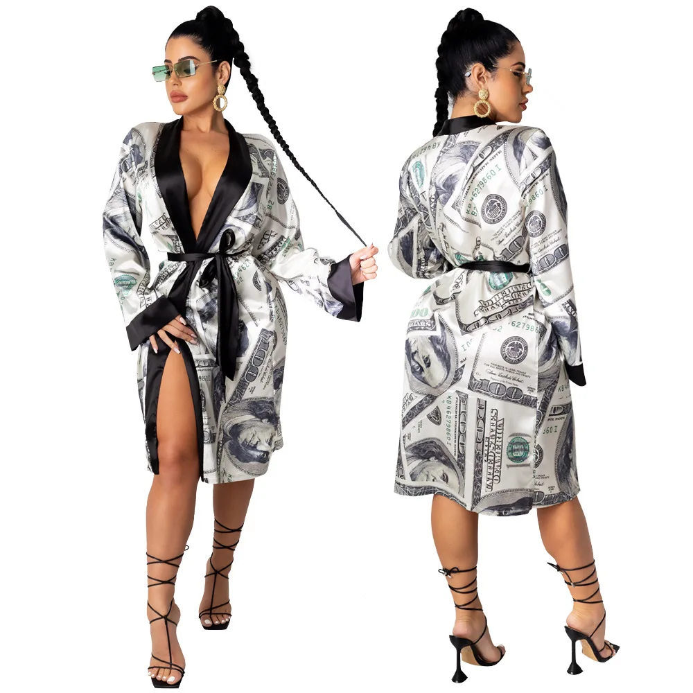 Fashion Dollar Printed Cardigan Women Home Wear Silk Bathrobe Pajamas Ladies Night Dress Gown Pajamas 
Fashion Dollar Printed Cardigan Women Home Wear Silk Bathrobe Pajamas Ladies Night Dress Gown Pajamas