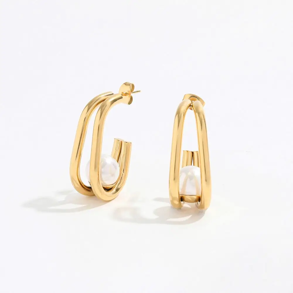 New Trendy Earring 18K PVD Gold Plated Double Layer Pearl Stainless Steel Hoop Earrings for Women
New Trendy Earring 18K PVD Gold Plated Double Layer Pearl Stainless Steel Hoop Earrings for Women