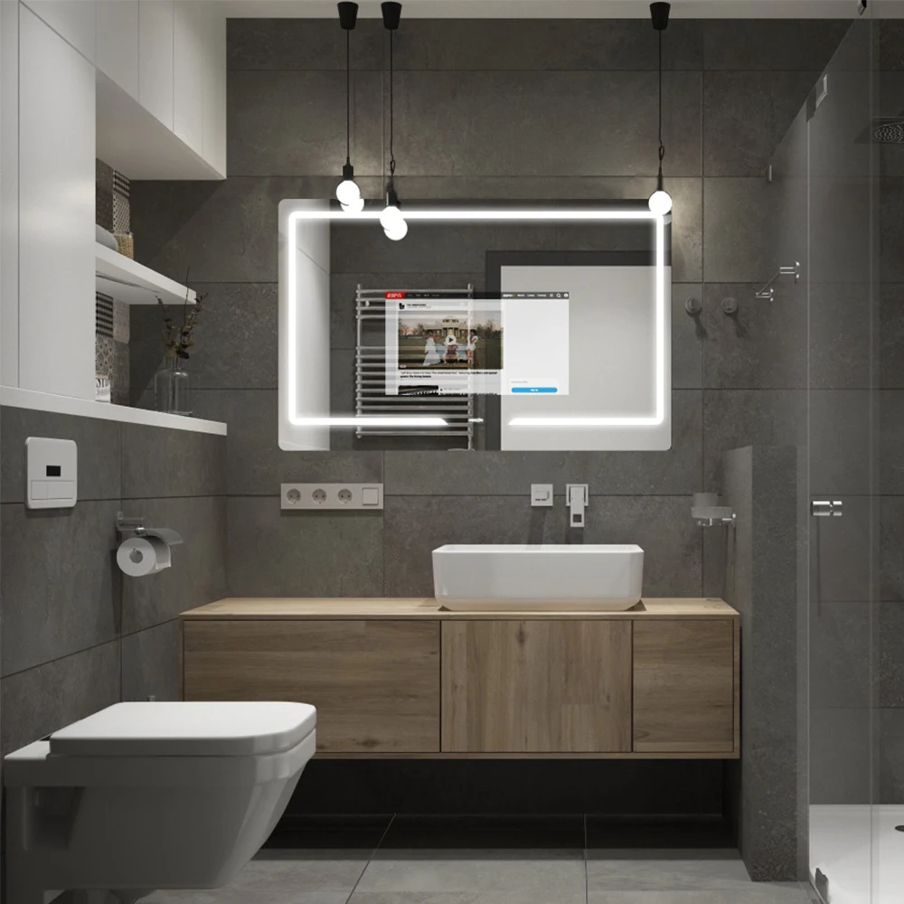 High quality waterproof bathroom music player touch screen mirror wifi smart washroom mirror with light
High quality waterproof bathroom music player touch screen mirror wifi smart washroom mirror with light