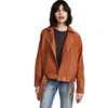 Best selling fashion custom women brown long sleeve zipper jacket with pocket