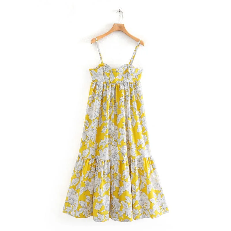 Q9644 Women Sexy Spaghetti Strap Yellow Color Floral Print Popline Dress Summer Holiday Beach Dresses
Q9644 Women Sexy Spaghetti Strap Yellow Color Floral Print Popline Dress Summer Holiday Beach Dresses