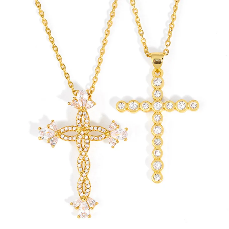 Christian Religious Jewelry Gold Plated Clear CZ Hollow Cross Necklace Hotsale Cubic Zirconia Twist Cross Necklace For Gifts
Christian Religious Jewelry Gold Plated Clear CZ Hollow Cross Necklace Hotsale Cubic Zirconia Twist Cross Necklace For Gifts